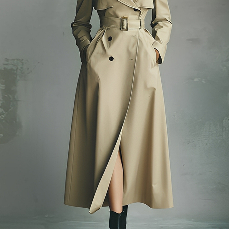 Elegant Versatile And Figure-flattering Long Coat Womens Trench-style Outerwear - Image 3