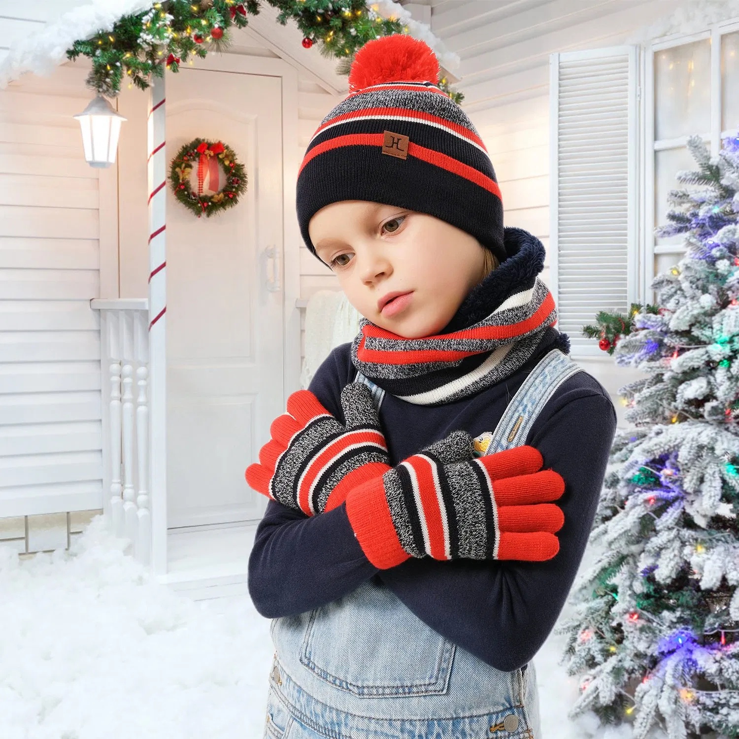 Winter Kids Knitted Hat Scarf Gloves 3Pcs Boys Girls Winter Warm Beanie Hat and Glove Scarf Set Beanie Neck Warmer Mittens for 4-7-Year-Old Kids - Image 3