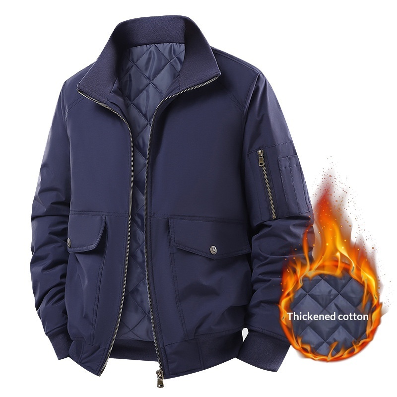 Fallwinter Solid-color Stand-collar Jacket Windproof And Warm With Padded Lining - Image 3