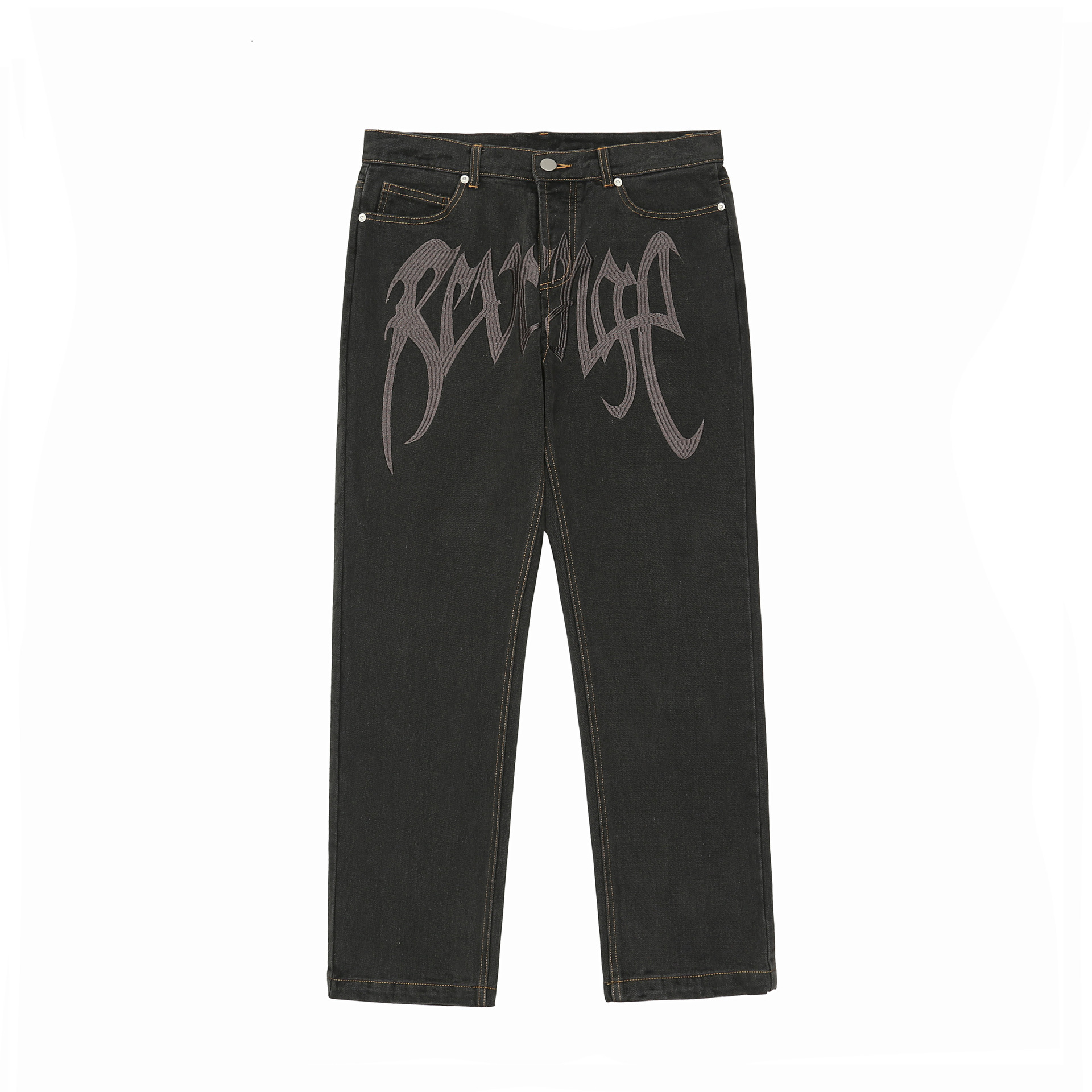 Printed Denim Pants, Trendy Casual Loose-fit Straight-leg Trousers For Men - Image 5