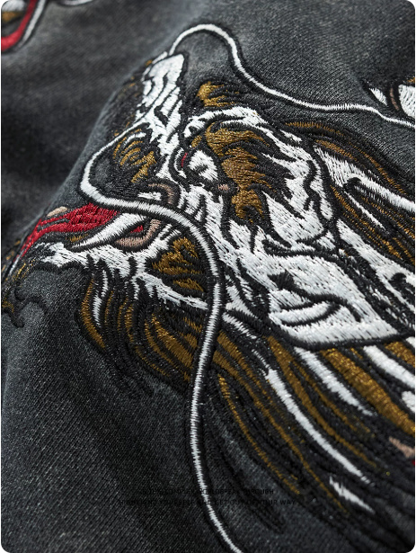 Mens Loose-Fit Sweatshirt With Dragon Embroidery And Round Neck - Image 5