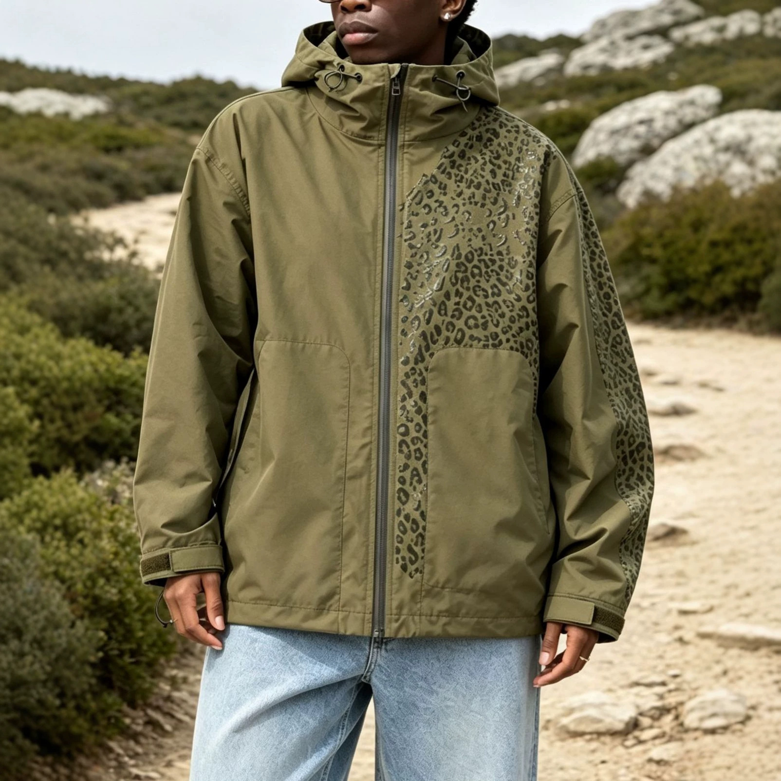 Men's Jacket Changes Color When Exposed To Water, Outdoor Sports Leopard Print - Image 8