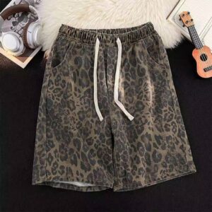 Men's Casual Leopard-print Elastic-waist Shorts