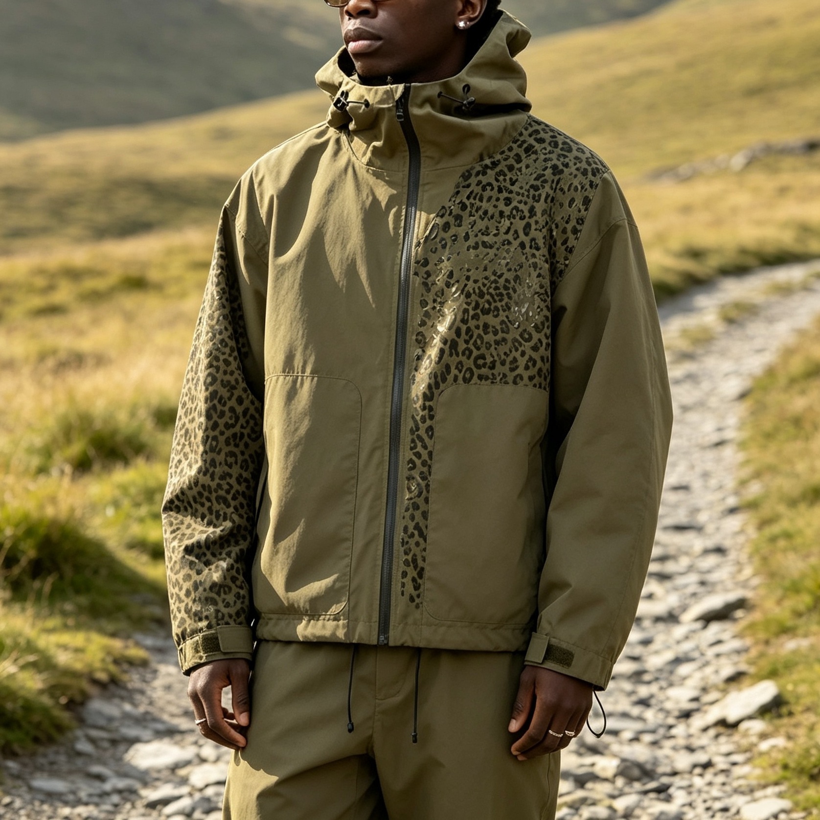 Men's Jacket Changes Color When Exposed To Water, Outdoor Sports Leopard Print - Image 4