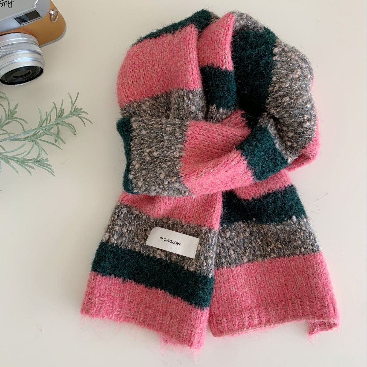 Korean-style Color-block Striped Scarf For Women - Image 6