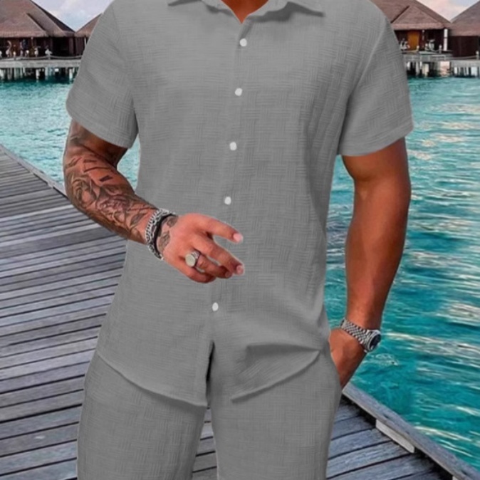 European And American Summer Solid-Color Buttoned Set