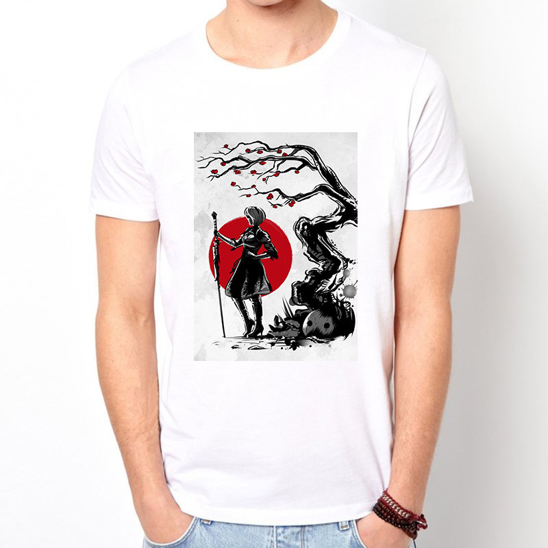 Cartoon Anime Japanese Samurai Harajuku Style White Men's T-shirt - Image 2