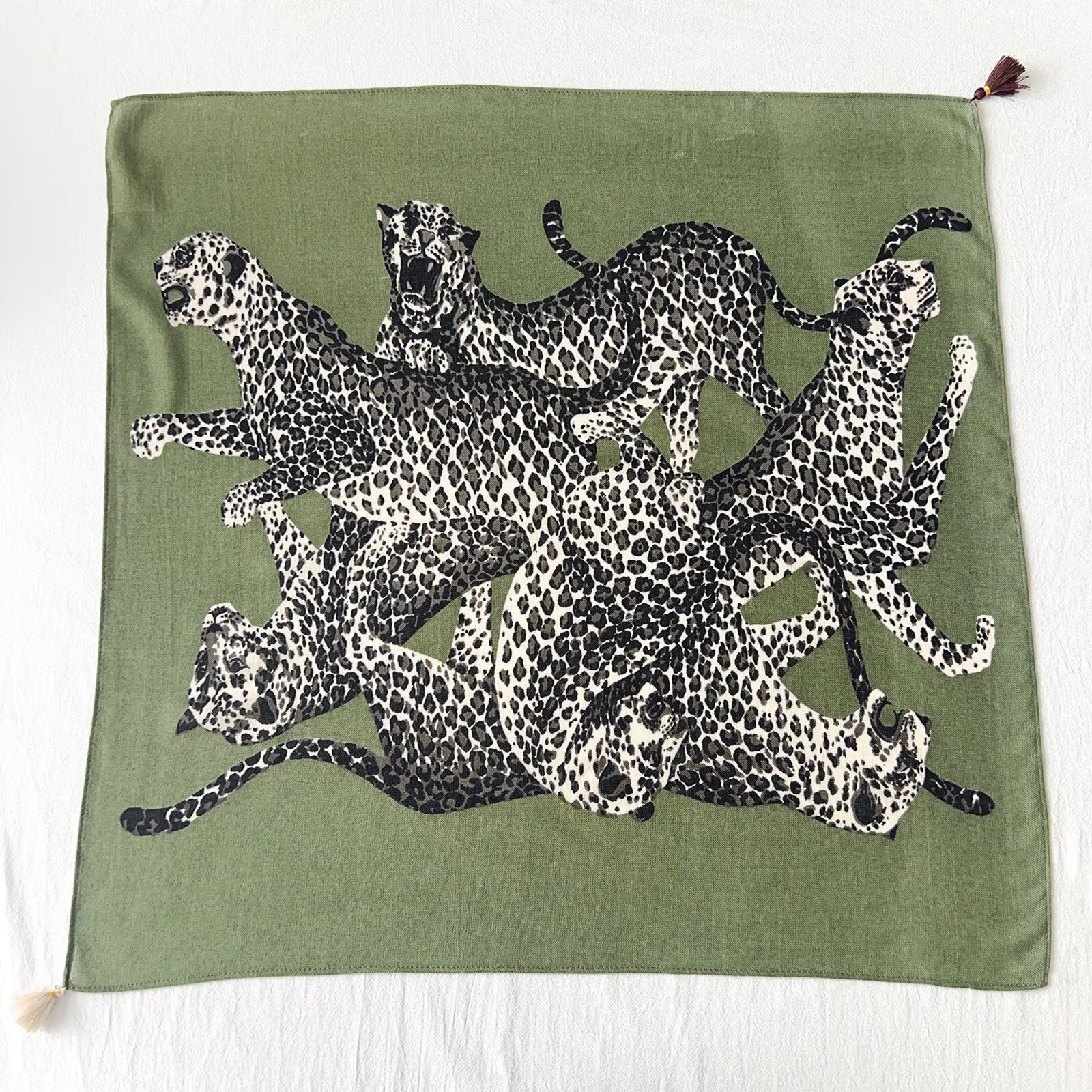 Jungle Cheetah Art Print Square With Tassels Silk Shawl For Stylish Outfits Blogger-Style Multi-Use Scarf - Image 8
