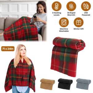 71x24In USB Heated Shawl Wearable Heating Blanket Electric Throw Wrap Indoor Outdoor with Zipper 3 Heating Levels Machine Washable for Outdoor Home Office