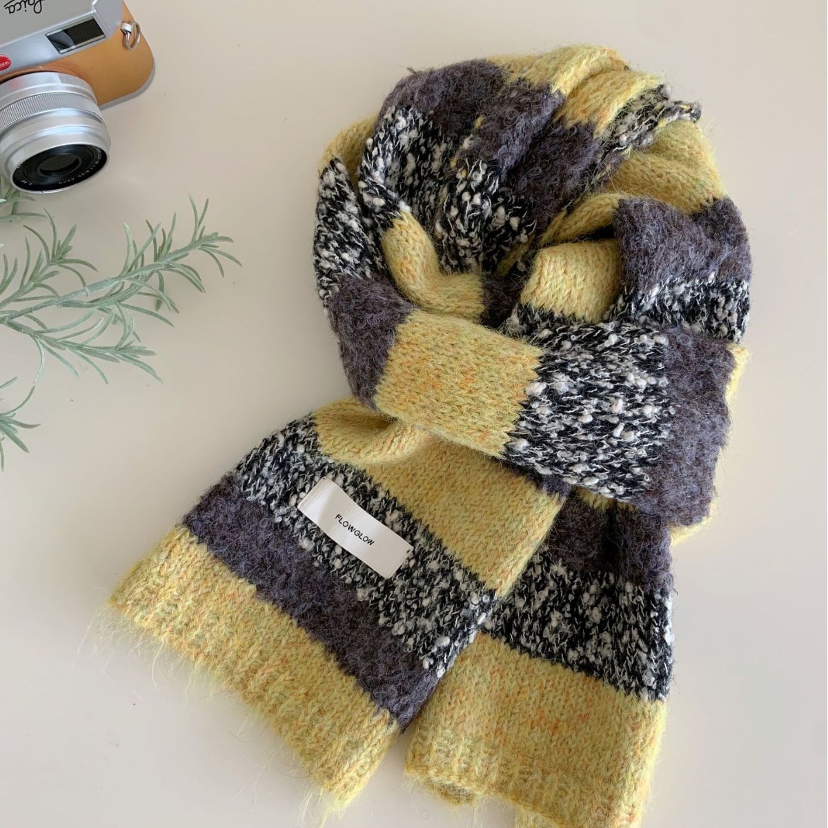 Korean-style Color-block Striped Scarf For Women