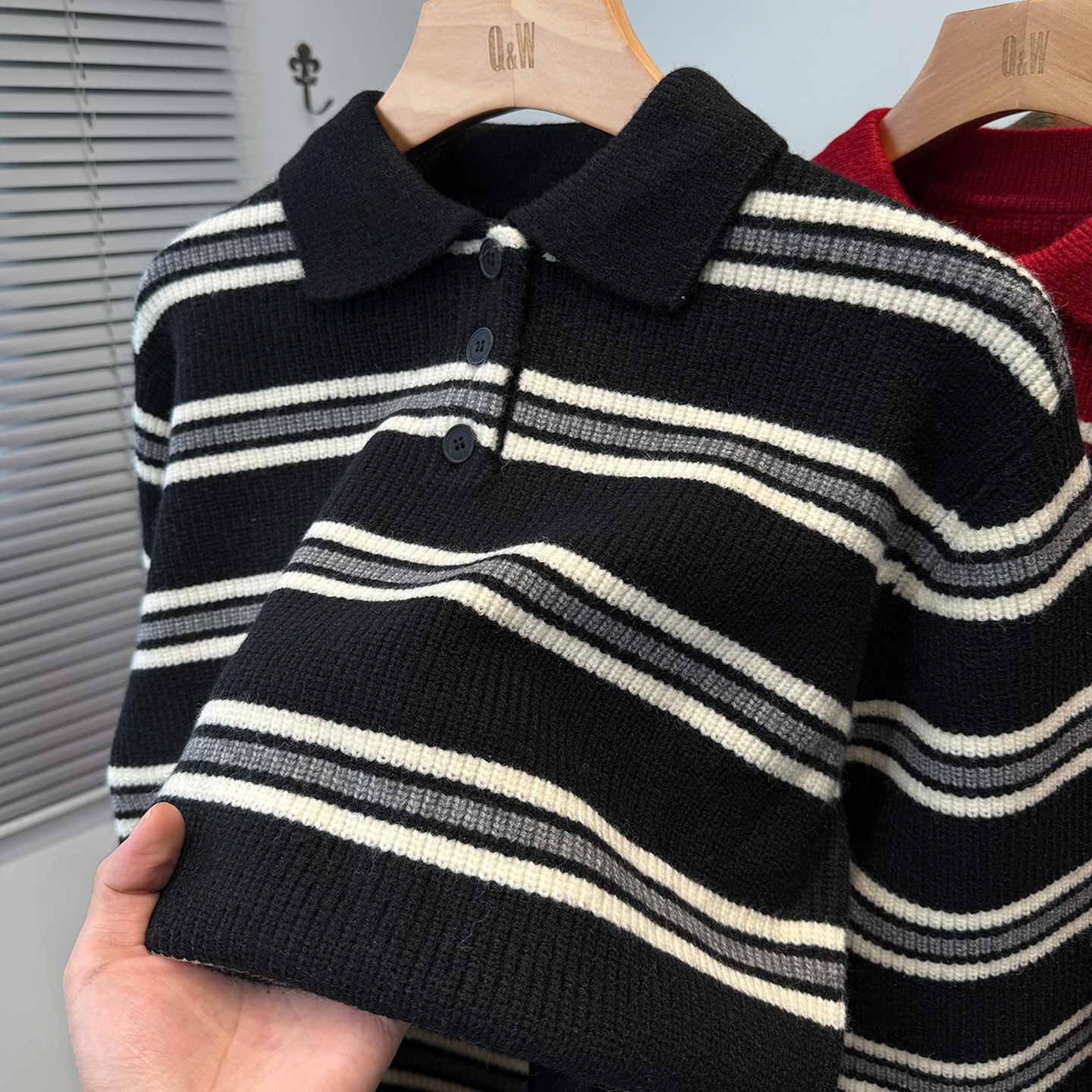 Men's Striped Knit Sweater With A Lapel - Image 5