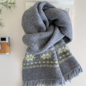 Fair Isle Wind-pattern Gray Knitted Scarf Couples Neck Warmer