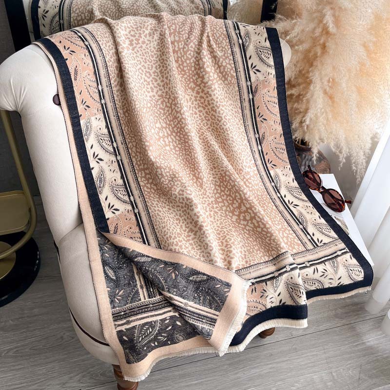 Cashew Flower Leopard Print Patchwork Jacquard Reversible Scarf - Image 8