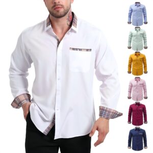 Jiana Cross-Border Specializes In Color-Blocked Floral Collar Men's Shirts, Stretchy, Wrinkle-Free, Business Fashion, Amazon Men's Long-Sleeve Shirts